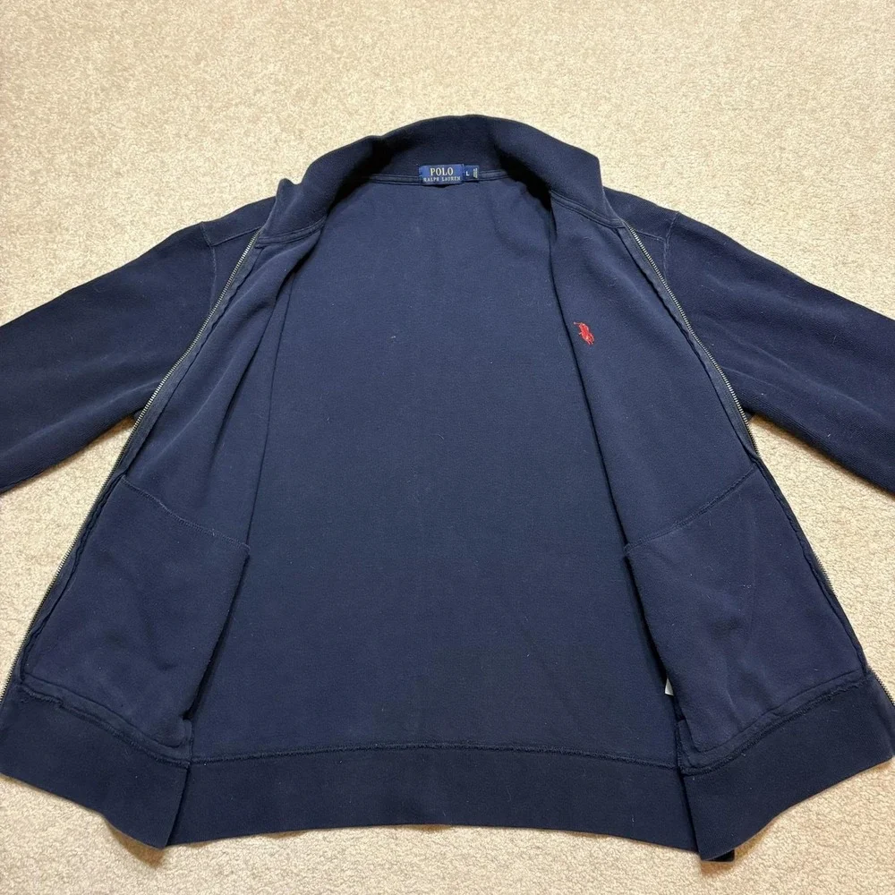 Polo Ralph Lauren Sweatshirt Mens Large Navy Full Zip Mock Neck Pony Logo Fleece